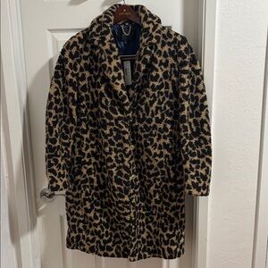 J. Crew Black and Tan Leopard Teddy Jacket Coat